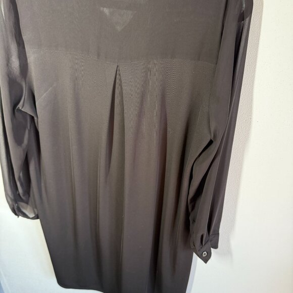 Susan Graver Premier Womens Small Sheer Sleeves Knit Button Front Top Black Flow - Picture 6 of 12